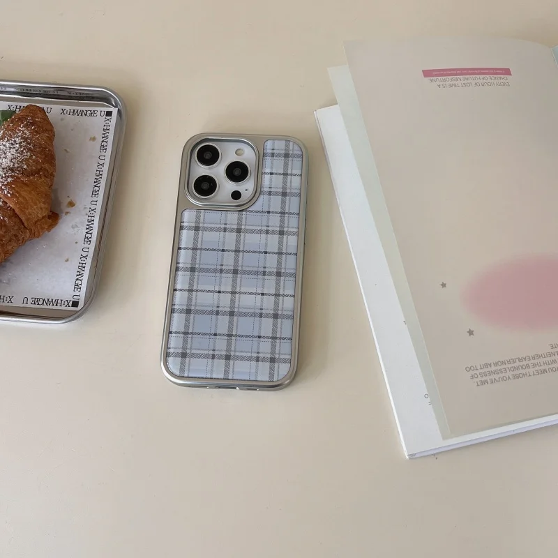 Phone Cases Korea - Koreaanse Ins Epoxy Blauw Plaid Patroon