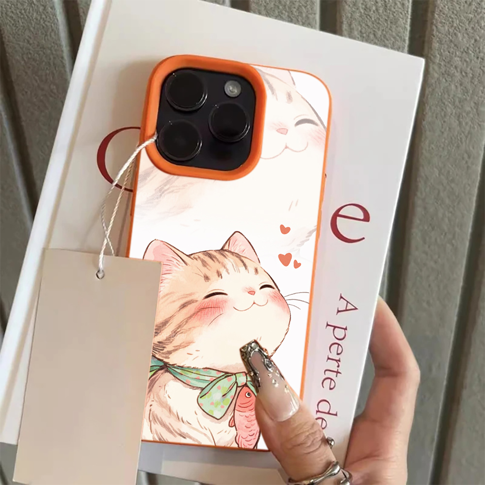 Phone Cases Orange - Oranje Kat Vis Hart Telefoonhoesje voor