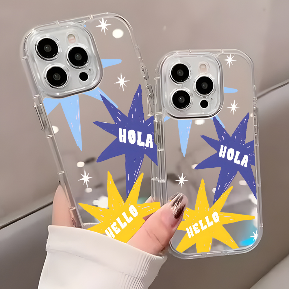 Phone Cases Yellow - Doodle Geel Blauwe Ster Hello Telefoonhoesje