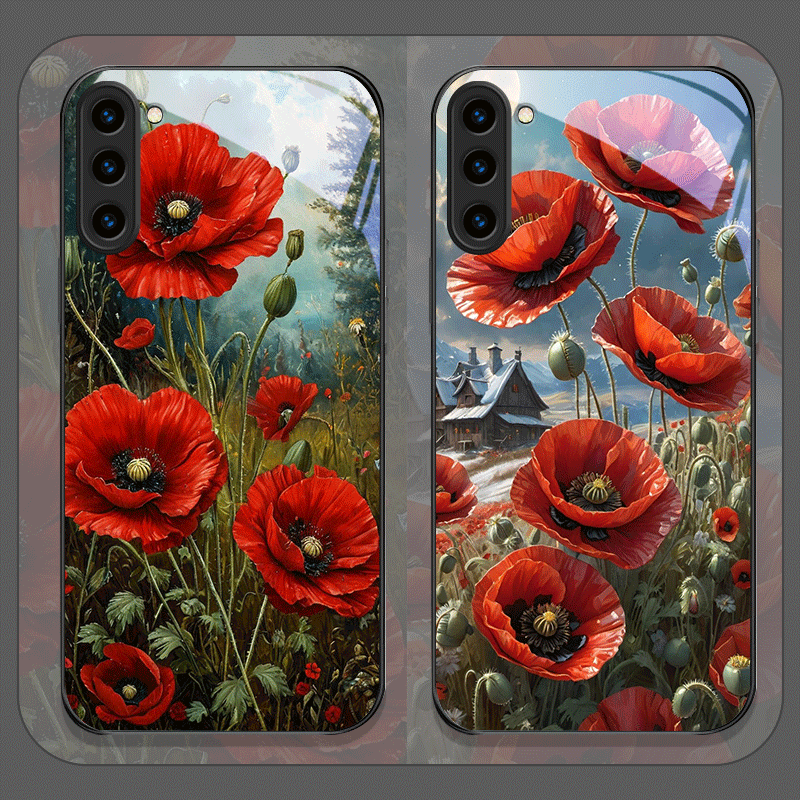 Phone Cases Red - Retro Poppy Bloemen Bloeiend Heet Rood