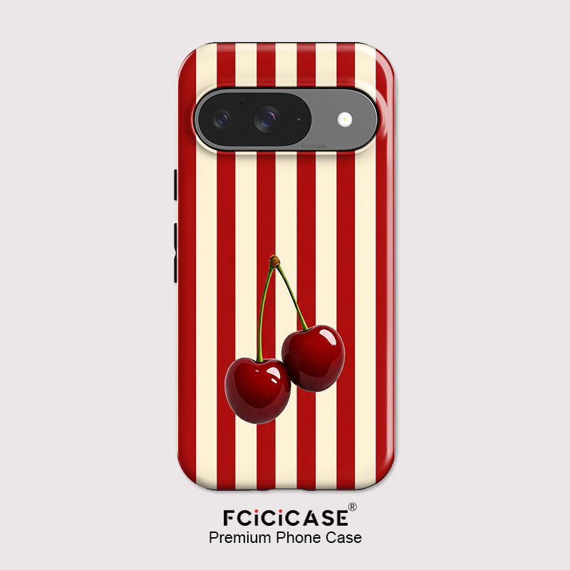 Phone Cases Cherry - Fcicicase Telefoonhoesje met kersenstrepenpatroon voor Google