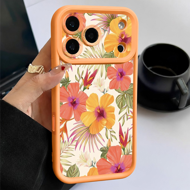 Phone Cases Orange - Oranje Bloemenpatroon TPU Telefoonhoesje voor iPhone