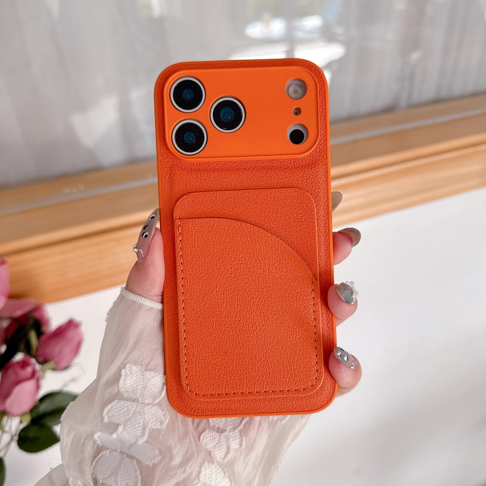 Phone Cases Orange - Luxe Geavanceerde Oranje Lederen Insert Card