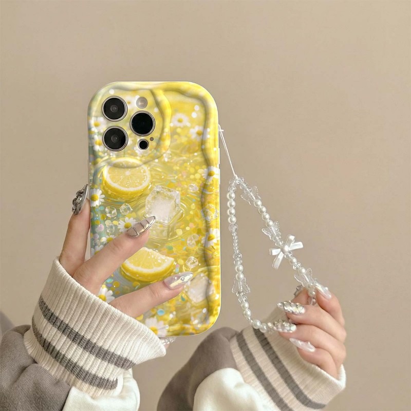 Phone Cases Yellow - Gele citroenbloesem ijspatroon telefoonhoesje voor Samsung