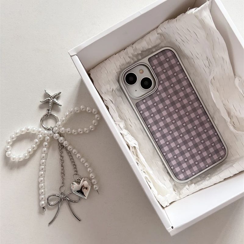 Roze Paars Hartvormige Geruite - Phone Cases Korea recensie en prijs