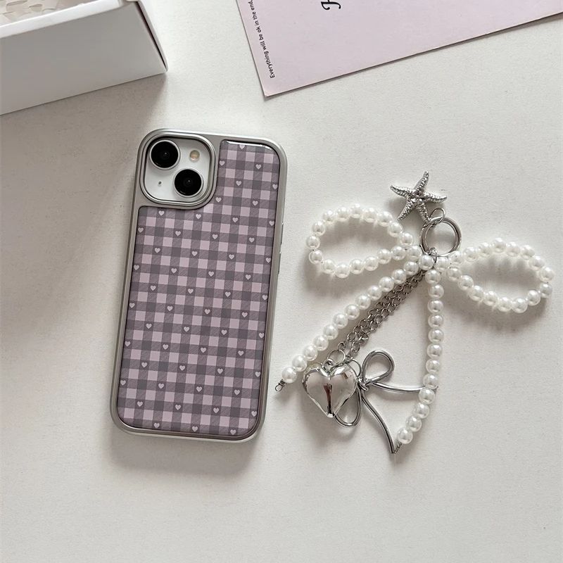 Roze Paars Hartvormige Geruite - Phone Cases Korea recensie en prijs